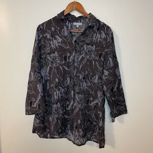 Habitat Moody Floral Button Up Shirt Top Blue Size S Lagenlook Artsy